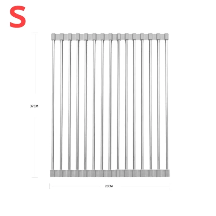 kf-S655f209dc3274f498bb288cf4aba91afJ Silicone Stainless Steel Fruit & Vegetable Dish Drainer Kitchen Sink Shelf Kitchen Tools Sponge Holder Kitchen Tools Strainer - Image 6