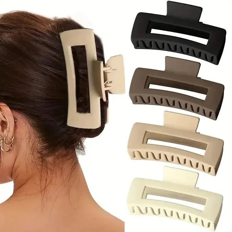 kf-S693420a137954775beac51336ca9a6ce7 4pcs Hair Claw Simple Style Solid Color Hollow Shark Claw Back Head Hair Clip Large Hair Claw Hair Accessori - Image 1