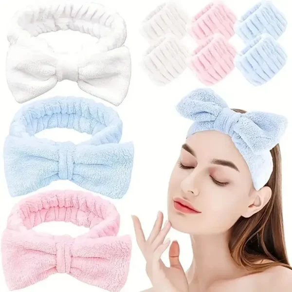 3pcs Microfiber Headbands and Wristbands Set Bath, Makeup and Fitness Soft and Absorbent Hairbands and Wrist Towels - Image 4