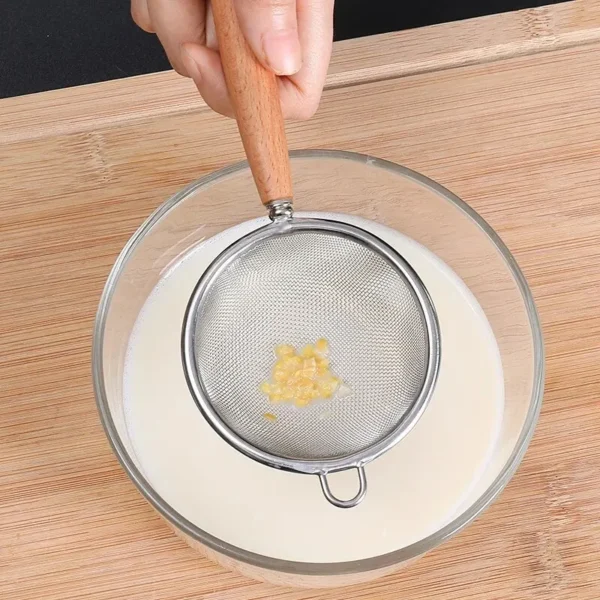 1pc 304 Stainless Steel Mesh Filter Spoon with Wooden Handle Flour Filter Spoon Household Kitchen Fried Food Filter Oil - Image 4