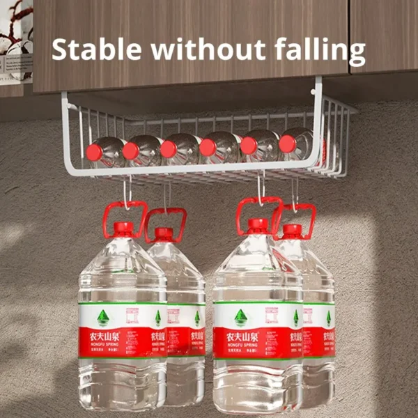 1pc White/Black Hanging Net Basket Iron Material Large Capacity Hanging Under Cabinet Wall Wardrobe Storage Basket Kitchen Tools - Image 4