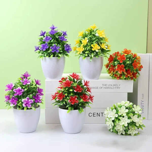 1pc Artificial Flowers Five Leaf Plum Small Potted Plants Can Be Placed Indoors And Outdoors Suitable For Home Decoration - Image 1