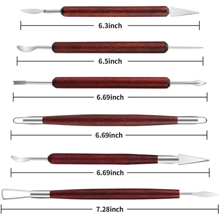 kf-S6dba6711259c4520bedae4d5cb35e960T 6PCS Sculpting Pottery Clay Tools Wood Handle Pottery Set Wax Carving Sculpt Smoothing Shaper Pottery Clay Ceramic Tool - Image 5