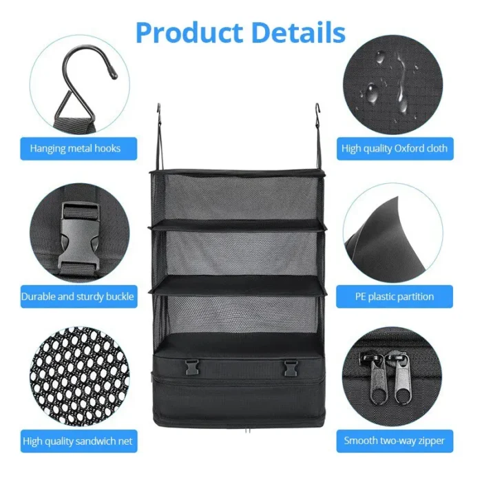 kf-S6e0b753d66374d4e9c8156958879e7cdB 1 Set Housewares Luggage Travel Organizer Travel Essentials Hanging Packing Cubes Hanging Shelves Laundry Storage Compartment - Image 3