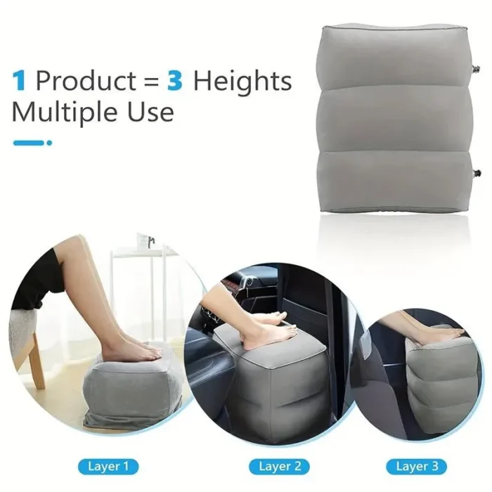 kf-S700fe1e6fb7740e99d5329bfbad628d78 1pc Inflatable Foot Rest Pillow For Travel Portable Adjustable Three Layers Height Stool For Foot Rest Leg Cushion Pillow - Image 2