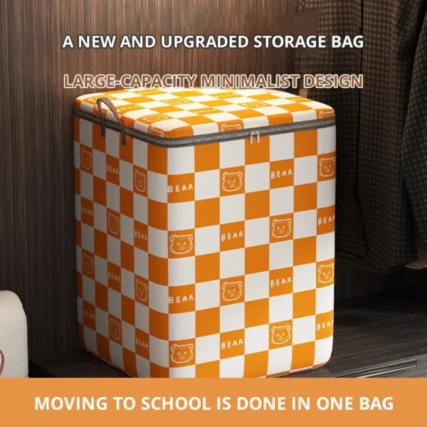 1Pc Portable Large Capacity Quilt Storage Bag Cute Bear Plaid Pattern Clothes Organizer Perfect Home Moving Storage Bag - Image 4