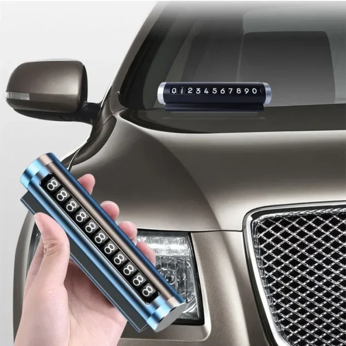 kf-S720779be3bdd4dd49a8fd38461cb602dj Metal Car Temporary Parking Card Universal Rotate Phone Number Plate Aluminum Stickers Park Stop in Car-styling Auto Accessories - Image 1