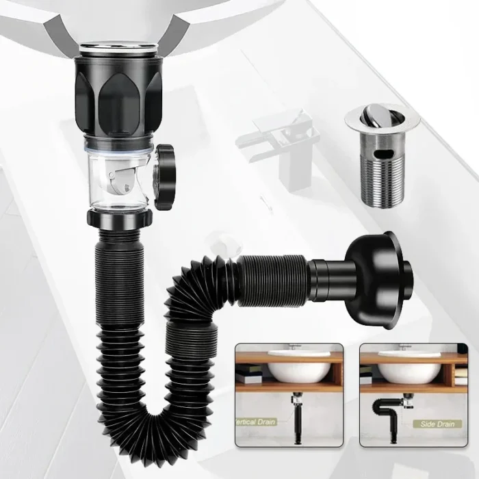 kf-S74fd949b808343b89edae95f9f105044i Flip-Top Kitchen Sink Drain Retractable Deodorizing Filter Flexible Downspout Bathroom Sink Anti Clogging Kitchen Accessories - Image 1