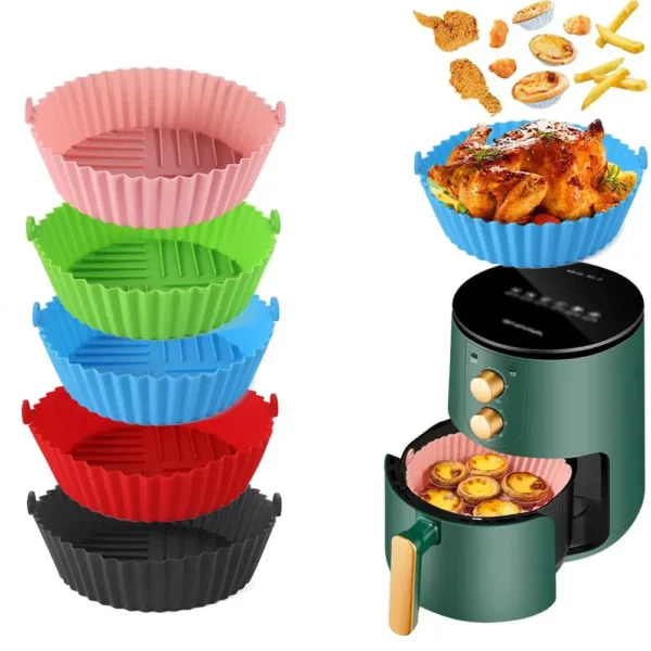 kf-S7630fa0d7f8b4ad6938acdbf6d7e04f2M 1PC Air Fryer Silicone Baking Tray Mat Circular High-Temperature Resistant Foldable Food Grade Double Ear Baking Tray - Image 1