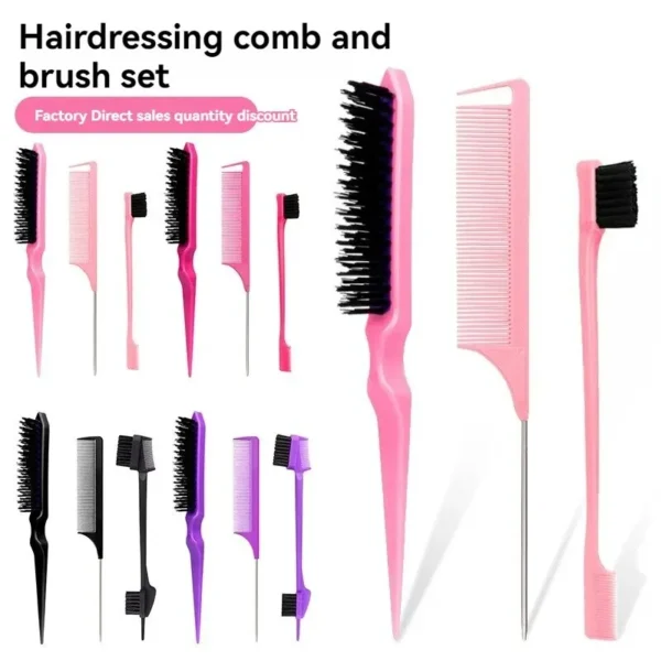 New Three-piece Hair Brush Set Sharp-tail Comb Three-row Hair Comb Steel Needle Mouse Tail Comb Toothbrush Eyebrow Brush Tool - Image 1