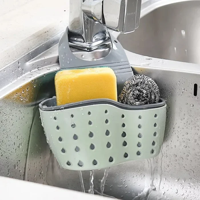 1Pc Sky Blue Creative Sink Storage And Drainage Rack Hanging Bag Kitchen Faucet Adjustable Storage And Hanging Basket - Image 1
