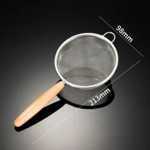 1pc 304 Stainless Steel Mesh Filter Spoon with Wooden Handle Flour Filter Spoon Household Kitchen Fried Food Filter Oil
