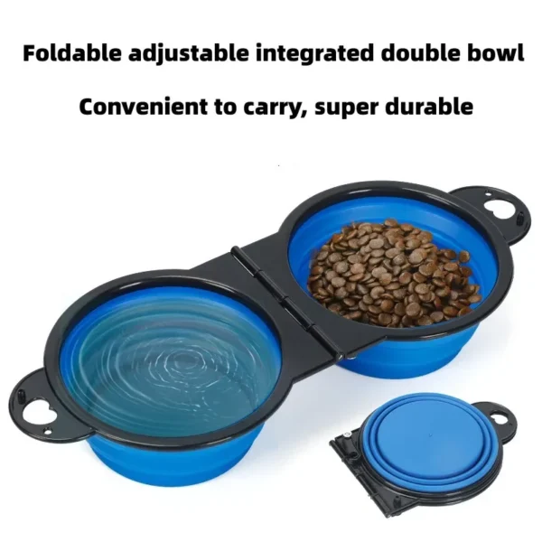1-piece 2-in-1 foldable dual bowl feeding bowl portable outdoor travel dog and cat drinking bowl - Image 1