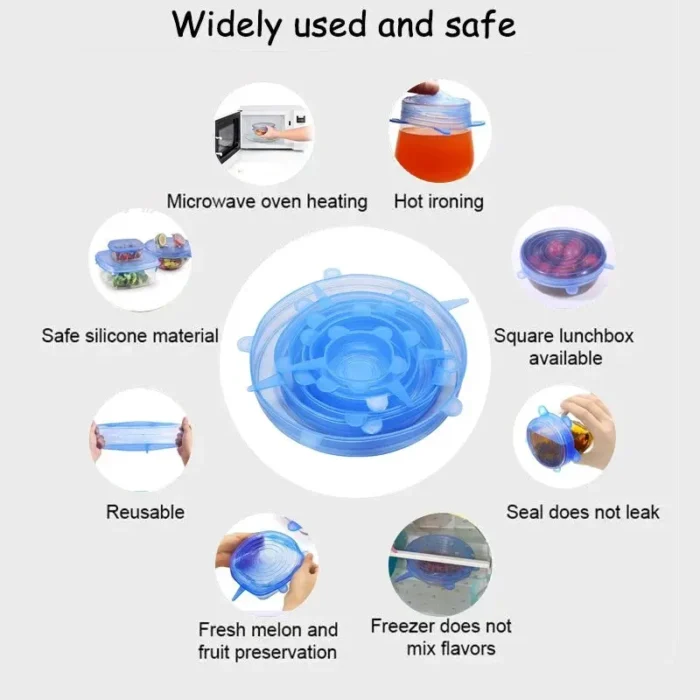 kf-S79ac7247e03d4e859fb5a7760c0ee4d5o 6pcs Reusable Silicone Stretch Lids For Food Bowls - Multifunctional Fruit And Vegetable Fresh-Keeping Cover - Image 5