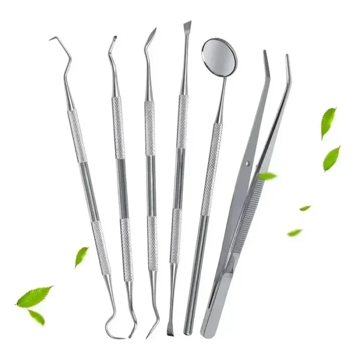 kf-S7a1bd143c2d44ede8774a80e90cec196e Stainless Steel Dentist Oral Tools Cleaning Flossing Tartar Removal Easy to Clean Not Easy to Break Dental Oral Mirror Care Kit - Image 1