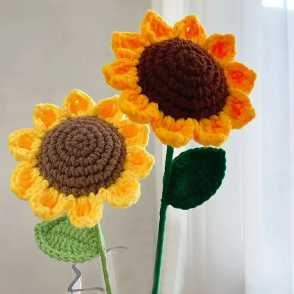 3Pcs Sunflower Hand Woven Bouquet Creative Wool Knitting Flower Sunflower Decorations Teachers Day Mother S Day Birthday Gift - Image 3
