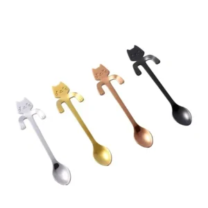 4pcs/set Stainless Steel Mini Cat Kitten Design Stainless Steel Coffee/Tea/Dessert/Drink/Mixing/Milkshake Spoon Flatware Gadgets