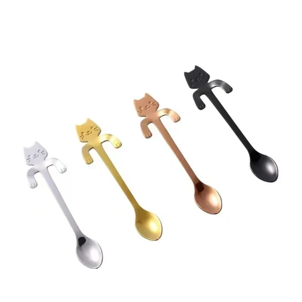 4pcs/set Stainless Steel Mini Cat Kitten Design Stainless Steel Coffee/Tea/Dessert/Drink/Mixing/Milkshake Spoon Flatware Gadgets - Image 4
