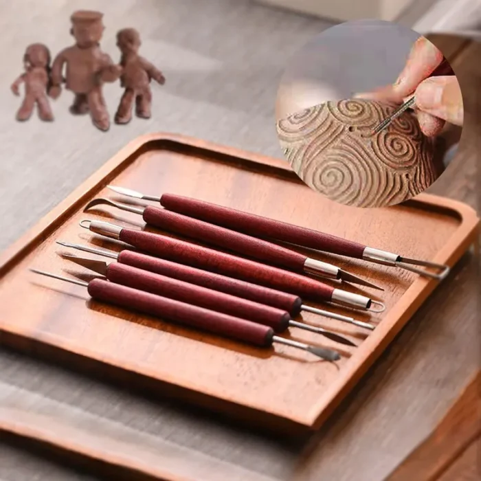 kf-S7bf2b527bfa7473f930c0362c1ed6488B 6pcs/set Pottery Tools Red Wood Double-Ended Wire Knife For Clay Repair, Clay Sculpture Carving Tool Set Pottery Tools - Image 1