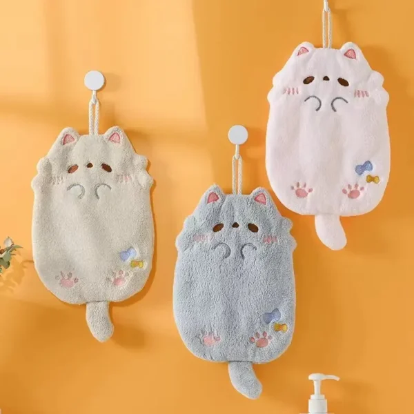 Cute Cartoon Tanuki Hanging Towel Coral Velvet Hair Does Not Lose Thick Cloth Kitchen Bathroom Absorbent Towels - Image 2
