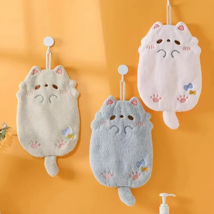 kf-S7ef8260c31e14bfcbcaa1640f0ed43e9x Cute Cartoon Tanuki Hanging Towel Coral Velvet Hair Does Not Lose Thick Cloth Kitchen Bathroom Absorbent Towels - Image 2