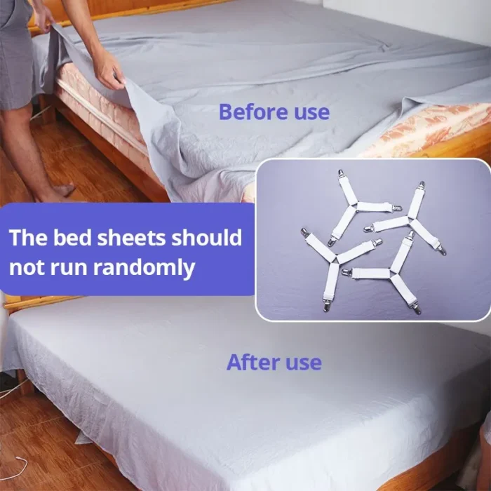 kf-S7f30c610768d4ae2877978aff512aa743 4Pcs/lot Bed Sheet Fasteners Holder Gadgets for Bed Sheet Organizer Mattress Cover Clip For Home Elastic Straps Adjustable Clips - Image 2