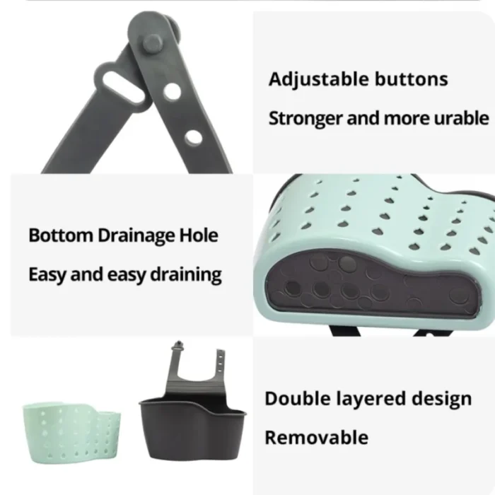 1Pc Sky Blue Creative Sink Storage And Drainage Rack Hanging Bag Kitchen Faucet Adjustable Storage And Hanging Basket - Image 5
