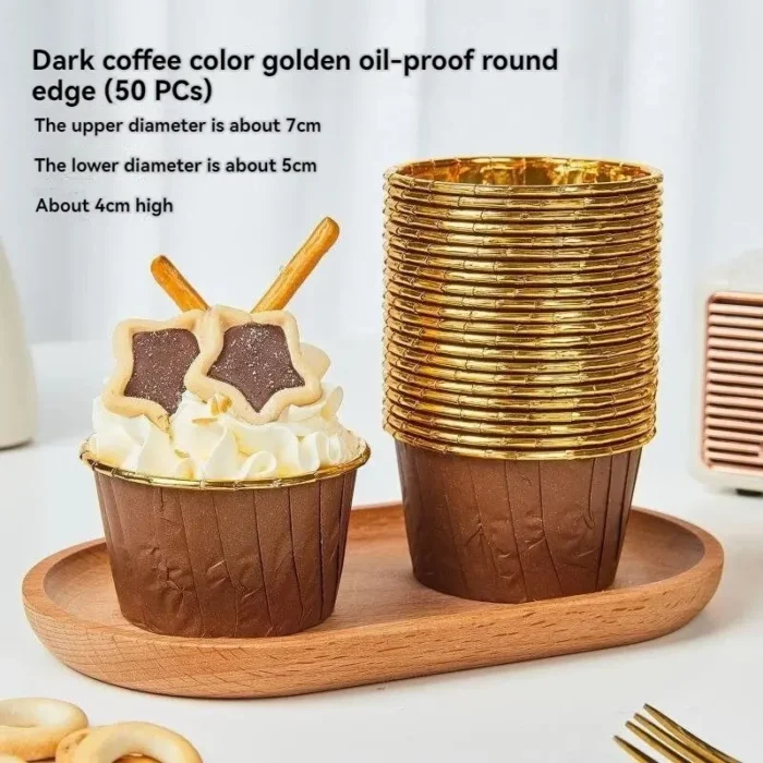 kf-S81a641dd054c47d1a79bfa069ed759e1v 50pcs Disposable Baking Roll Top Cups Utensils Cake Paper Oilproof High Temperature Muffin Dessert Cups Cake Decoration - Image 1