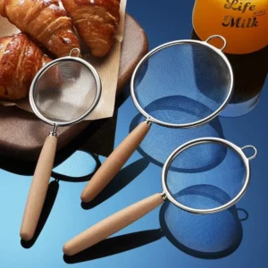 1pc 304 Stainless Steel Mesh Filter Spoon with Wooden Handle Flour Filter Spoon Household Kitchen Fried Food Filter Oil