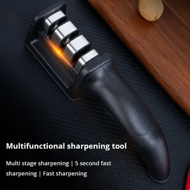 1Pc Black Kitchen Three Segment Knife Sharpener Household Multi Functional Hand Held Three Purpose Sharpening Stone Kitchen Tool - Image 3