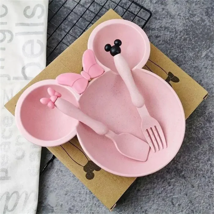 kf-S848f10712ab04a619dde4fe04c78820ax 3 Pcs/Set Wheat Straw Children'S Tableware Set Kindergarten Baby Feeding Supplement Dinner Plate Bowl Spoon Fork Children'S Tabl - Image 1