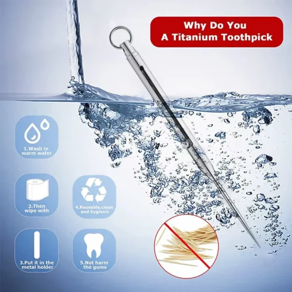 Portable Titanium Toothpicks Pocket Toothpicks Keychain Silver with Metal Toothpick Holder for Outdoor Picnic Camping Accessorie - Image 4