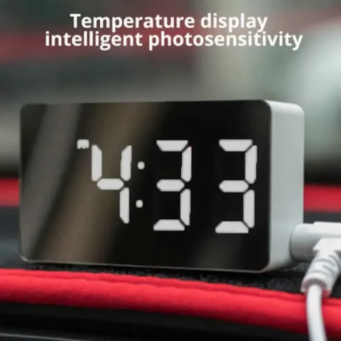 kf-S865c0d4ea3e746eab941d4d4b3d25499y 1Pc White LED Mirror Table Clock Snooze Display Time Night Light Desktop USB Alarm Clock Home Decor - Image 3