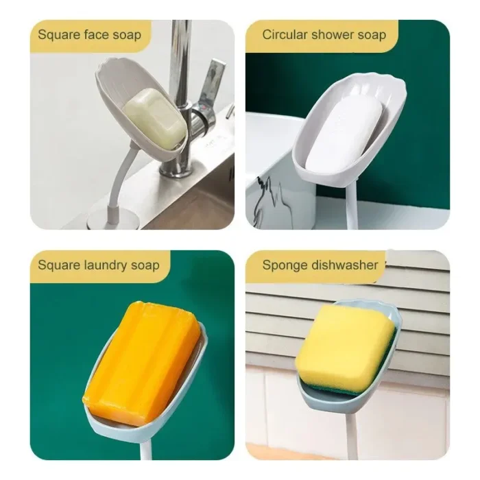 1pc Upgraded Soap Box With Drainage Double Grid Soap Rack, Wall Mounted Toilet With Cover Soap Rack, Non Perforated Soap Box - Image 4