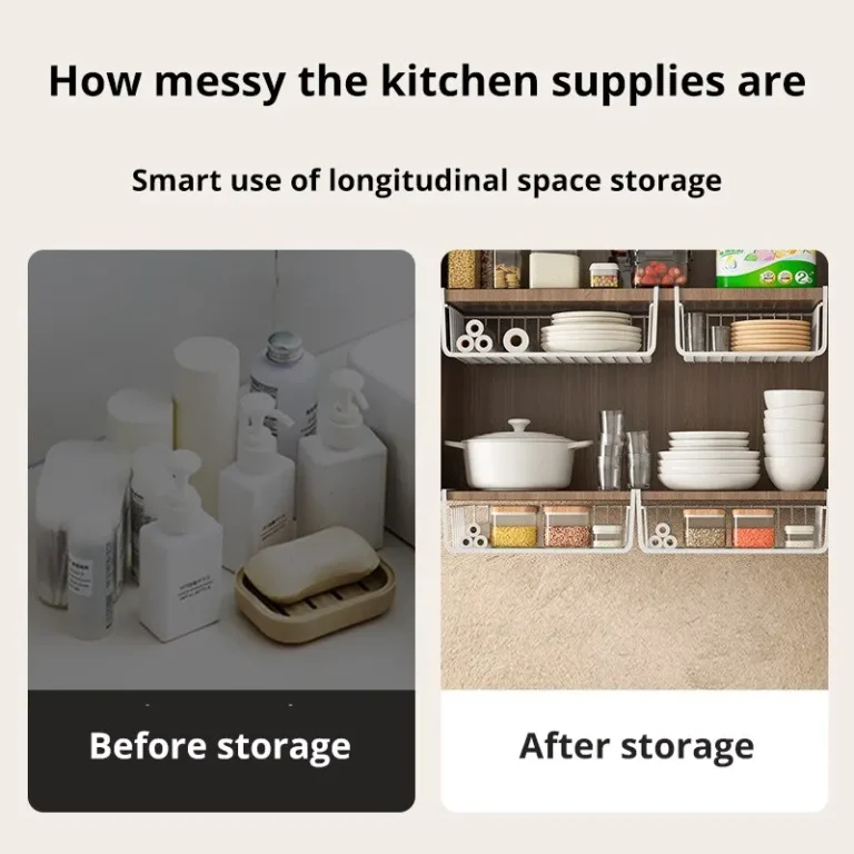 1pc White/Black Hanging Net Basket Iron Material Large Capacity Hanging Under Cabinet Wall Wardrobe Storage Basket Kitchen Tools - Image 5