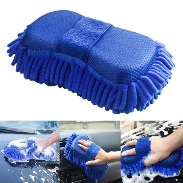 1 Pc Blue Microfiber Chenille Car Wash Sponge Care Washing Brush Pad Cleaning Tool Auto Washing Towel Gloves Styling Accessories - Image 2