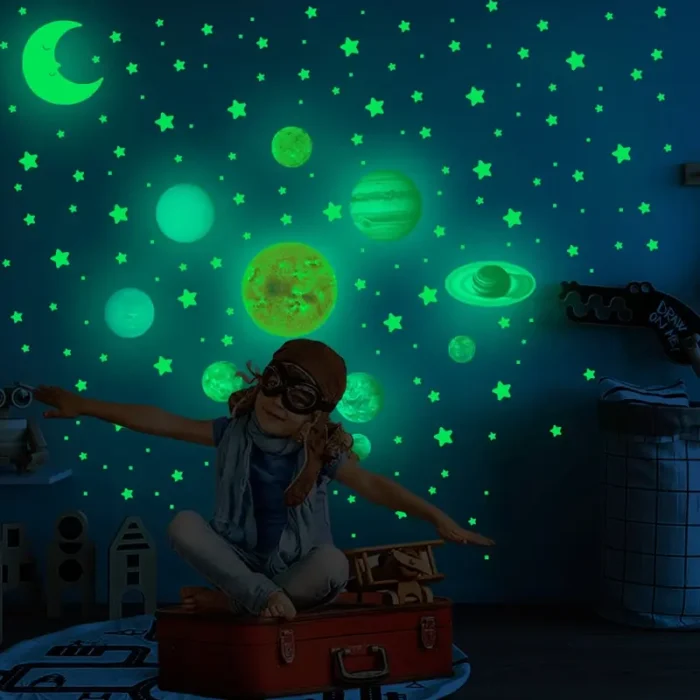 kf-S89e5d8af70c348f584dad76d5b451e82t 525PCS Box Packed Luminous Nine Planets Wall Sticker for Kids Bedroom Living Room Glow In The Dark DIY Party Home Decor - Image 4