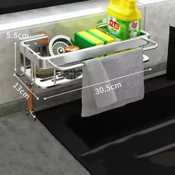 1pc Kitchen Aluminium Sink Drain Rack Shelf Basket Organizer Kitchen Accessories Sponge Storage Faucet Holder Soap Drainer - Image 5