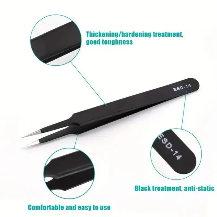 kf-S8d0620b7b9114f21a0483cf7cac865b0l 6pcs Precision Long Tweezers Set ESD Anti-Static Stainless SteelTweezers Repair Tools For Electronics Repair Soldering Craft - Image 5