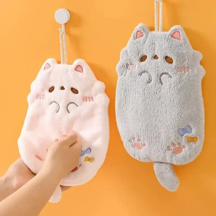 kf-S8e3aa6f4b1fc4b1ab2d7ca24a9777984P Cute Cartoon Tanuki Hanging Towel Coral Velvet Hair Does Not Lose Thick Cloth Kitchen Bathroom Absorbent Towels - Image 1