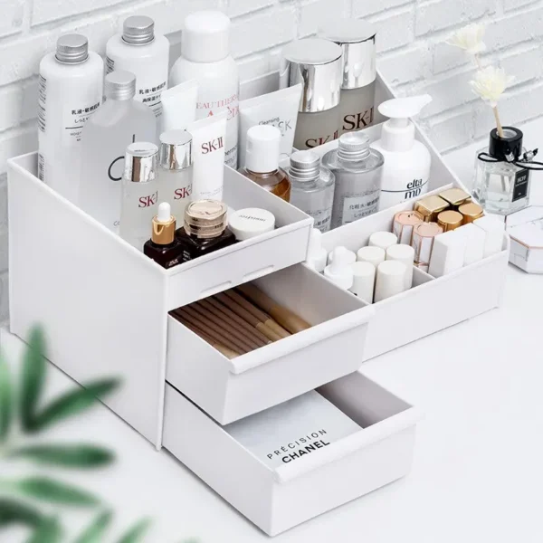 1pc White New Drawer Makeup Storage Box Dormitory Finishing Plastic Shelf Cosmetics Skin Care Dressing Table Desktop - Image 4