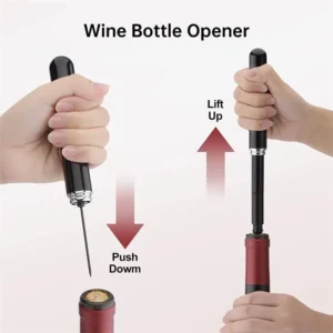 1Pc Black Stainless Steel Wine Air Pressure Corkscrew Cork Remover Air Pump Wine Bottle Opener Safety Portable Wine Corkscrew