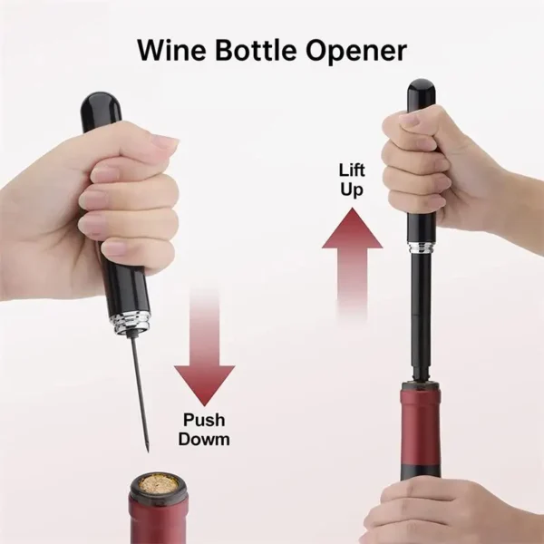 1Pc Black Stainless Steel Wine Air Pressure Corkscrew Cork Remover Air Pump Wine Bottle Opener Safety Portable Wine Corkscrew - Image 2