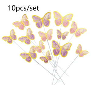 10pcs Dessert Cake Decor Butterfly Stamping Gold Butterfly Cake Toppers Princess Girl Wedding Happy Birthday Party Decor