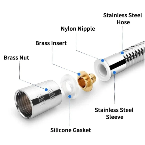 1pcs 2M Stainless Steel Hose Extension Tube Bathroom Shower Tube Extension Tube Water Pipe Draw Tube Bathroom Accessories - Image 4