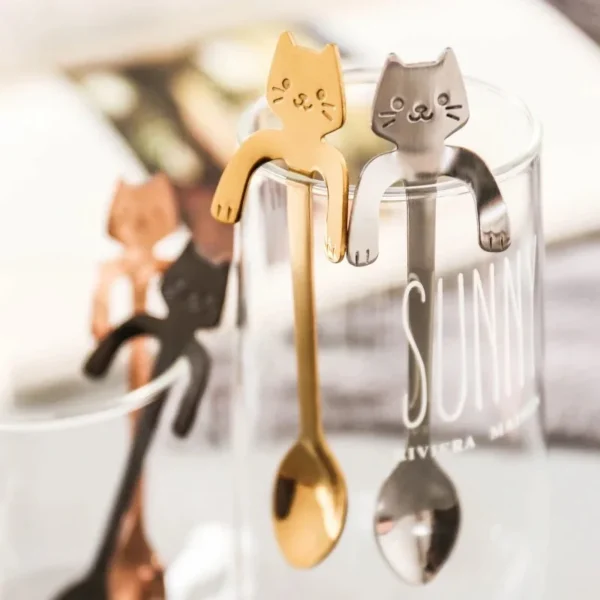 4pcs/set Stainless Steel Mini Cat Kitten Design Stainless Steel Coffee/Tea/Dessert/Drink/Mixing/Milkshake Spoon Flatware Gadgets - Image 5