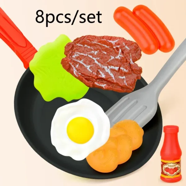 8pcs/set Simulation Kitchenware Play Set Pot Steak Vegetable Bread Hot Dog Omelette Children Toy Kitchen Food Toys - Image 6