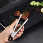 1 Pc Black Silicone Food Tongs, Stainless Steel Food Tongs Outdoor BBQ Clamps For Camping Kitchen Tongs For Baking Steak - Image 5