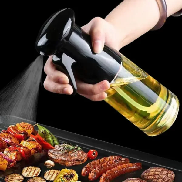 kf-S9aee70a91c0f44bda47e6e99b501c71c2 1pc Black Transparent Kitchen Oil Bottle Cooking Oil Spray Olive Oil Bottle Fitness Barbecue Spray Oil Dispenser - Image 1