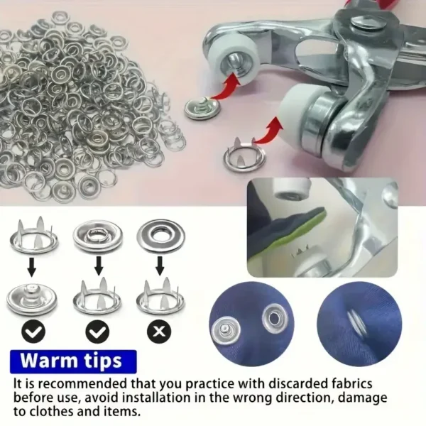 400pcs Prong Rings 9.5mm Buckle Buttons Metal Colour Pliers Snap Button Claw DIY Set Hand Pressure Plier Rivet Buckle Sew Tool - Image 5